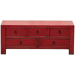 Деревянная ТВ-тумба с 5-ю выдвижными ящиками в китайском стиле красная Wei Chinese TV Stand варинант исполнения - 1 | Loft Concept в Барнауле