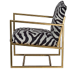 Кресло с металлическим золотистым каркасом и мягкой обивкой с чёрно-белым принтом зебры Wild animals варинант исполнения - 2 | Loft Concept в Барнауле