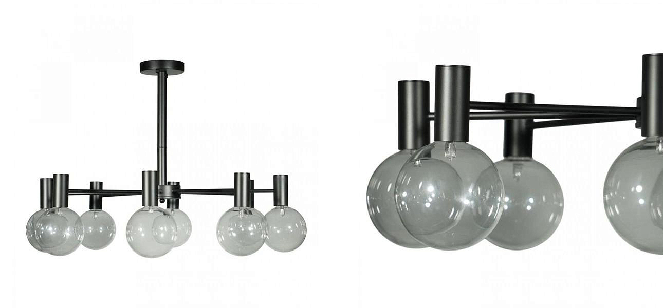 Люстра с дымчатым стеклом Smoke Glass BLACK 8 ламп Люстра с дымчатым стеклом Smoke Glass BLACK 8 ламп - Loft-Concept в Барнауле