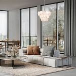 Люстра из белых стеклянных дисков на серебрянном каркасе White Glowing Reflectors варинант исполнения - 2 | Loft Concept в Барнауле