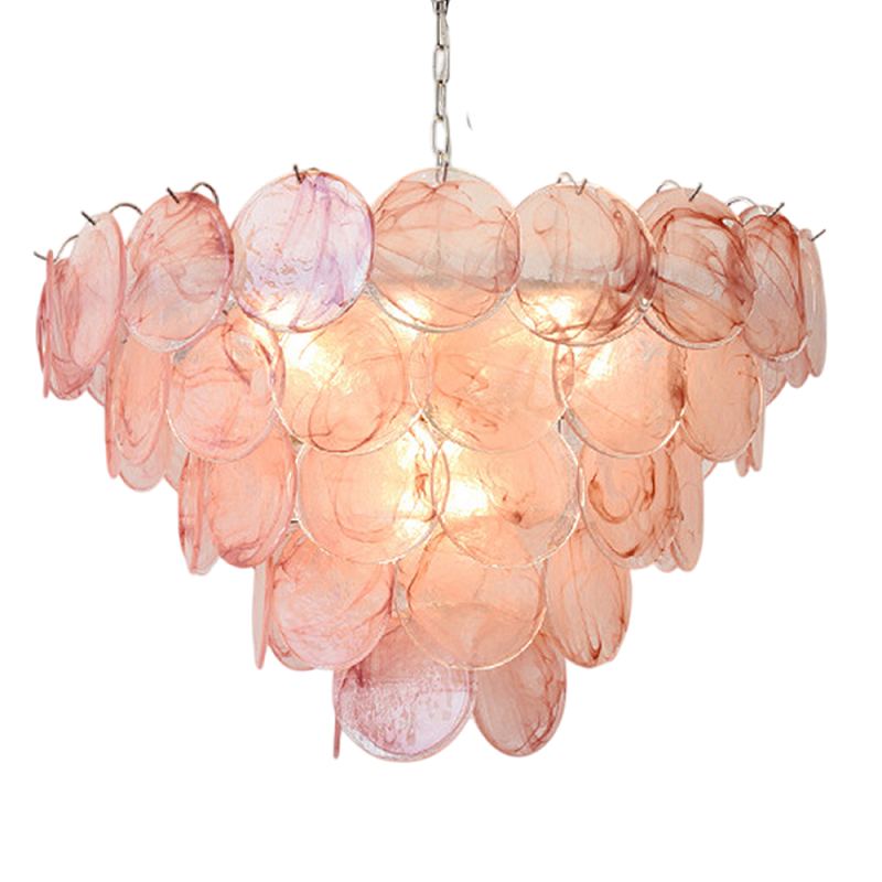 Люстра с каскадом из круглых розовых стеклянных дисков Pink Light Waterfall Розовый Хром Люстра с каскадом из круглых розовых стеклянных дисков Pink Light Waterfall Розовый Хром в Барнауле | Loft Concept