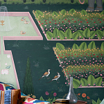 Обои ручная роспись Mahal Garden Original colourway on blue painted Xuan paper варинант исполнения - 2 | Loft Concept в Барнауле
