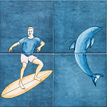 Плитка с узором Дельфин Серфингист варинант исполнения - 1 | Loft Concept в Барнауле