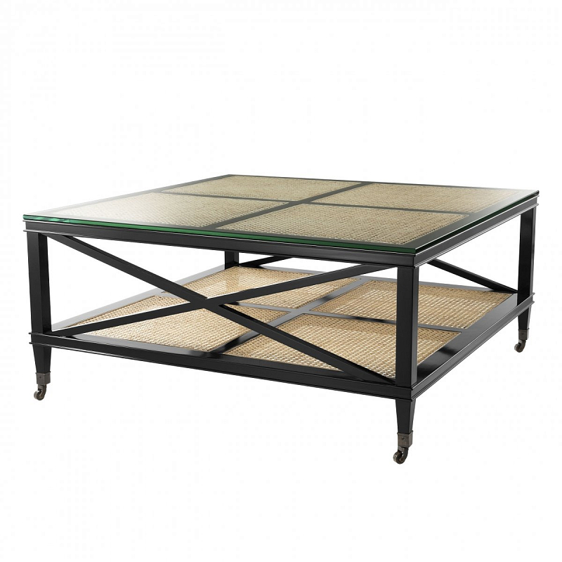 Журнальный стол Eichholtz Coffee Table Bahamas Черный Прозрачное Стекло Бежевый в Барнауле | Loft Concept 