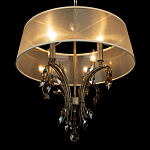 Люстра подвесная круглая с тканевым полупрозрачным абажуром и подвесками 4 лампы Gilded Elegance варинант исполнения - 5 | Loft Concept в Барнауле