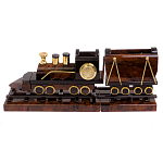 Часы настольные в виде паровоза из натурального камня Обсидиан Train Stone Clock варинант исполнения - 1 | Loft Concept в Барнауле