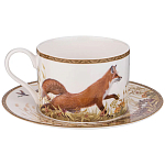 Чайная пара из фарфора с изображением утки и лисы 300 мл Hunting Porcelain Collection варинант исполнения - 1 | Loft Concept в Барнауле