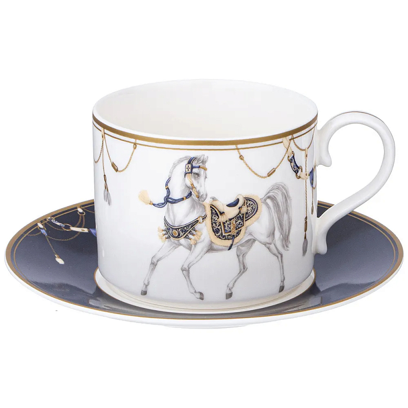 Чайная пара из фарфора с изображением лошади 300 мл Porcelain Horse Set 2 Белый Синий Золотой Чайная пара из фарфора с изображением лошади 300 мл Porcelain Horse Set 2 Белый Синий Золотой в Барнауле | Loft Concept