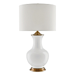 Настольная лампа белого цвета с фарфоровым основанием и латунными акцентами и тканевым абажуром Currey & Company варинант исполнения - 1 | Loft Concept в Барнауле