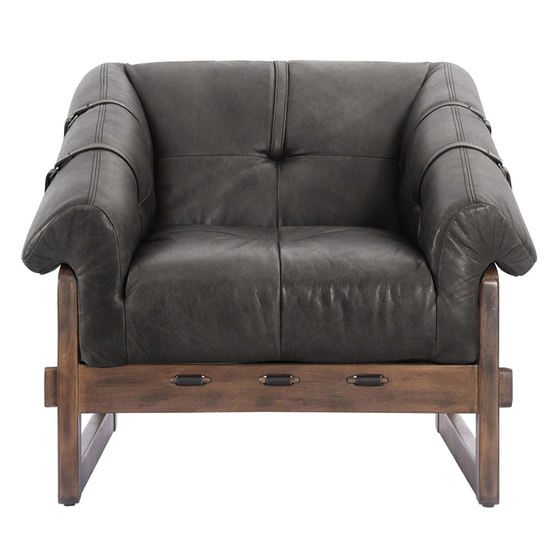 Кресло Duncan винтажная черная кожа Черный Коричневый в Барнауле | Loft Concept 