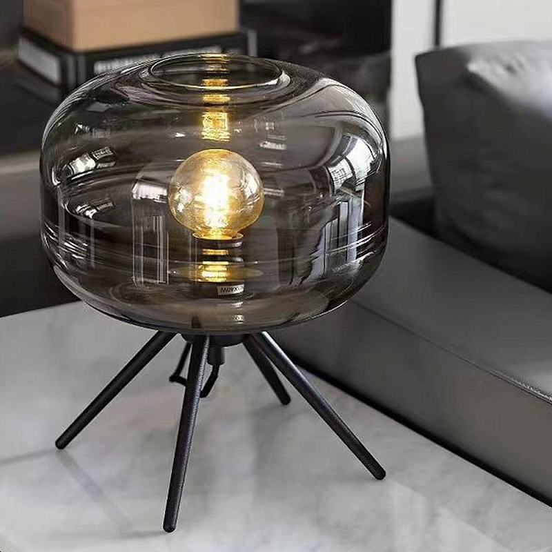 Настольная лампа светодиодная с серым стеклянным плафоном Gentle Light Черный Серый Настольная лампа светодиодная с серым стеклянным плафоном Gentle Light Черный Серый в Барнауле | Loft Concept