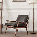 Кресло c каркасом из массива дерева и мягкой кожаной обивкой Walnut Armchair варинант исполнения - 11 | Loft Concept в Барнауле