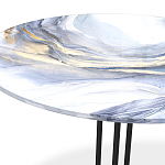 Стол журнальный с круглой бело-голубой столешницей из стекла White and Blue Marble варинант исполнения - 3 | Loft Concept в Барнауле