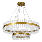 Люстра подвесная двухъярусная с золотистымыми кольцами и прозрачными стеклянными элементами Ring Horizontal варинант исполнения - 1 | Loft Concept в Барнауле