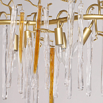 Люстра линейная золотого цвета с декоративными ветвями и длинными стеклянными подвесками в форме сосулек Droplet Chandelier варинант исполнения - 3 | Loft Concept в Барнауле