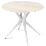 Стол обеденный с круглой столешницей из керамики на четырех белых ножках Sand Ceramics варинант исполнения - 2 | Loft Concept в Барнауле