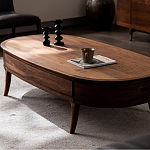 Кофейный стол овальный из дерева с 2-мя ящиками Coffee Walnut Table варинант исполнения - 3 | Loft Concept в Барнауле