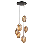 Люстра каскадная с 6-ю стеклянными круглыми плафонами янтарного цвета Savio Glass Disc Light варинант исполнения - 2 | Loft Concept в Барнауле