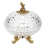 Конфетница прозрачная стеклянная на бронзовых ножках в виде морских коньков с крышкой в виде ракушки Eden Garden варинант исполнения - 1 | Loft Concept в Барнауле
