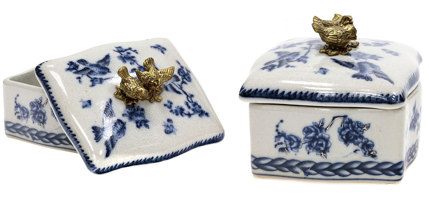 Шкатулка Blue Flowers and Bronze Birds Шкатулка Blue Flowers and Bronze Birds - Loft-Concept в Барнауле