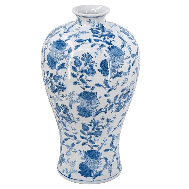 Ваза фарфоровая высокая с синими цветочными мотивами Independence Голубой Белый в Барнауле | Loft Concept 
