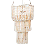 Трехъярусная люстра с подвесками из круглых деревянных бусин белая White Beads Three-tier Chandelier  варинант исполнения - 2 | Loft Concept в Барнауле