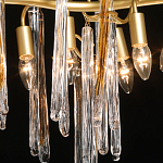 Люстра линейная золотого цвета с декоративными ветвями и длинными стеклянными подвесками в форме сосулек Droplet Chandelier варинант исполнения - 4 | Loft Concept в Барнауле