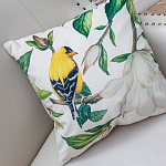 Декоративная подушка бежевая с изображением птиц и цветов Blooming Yellow Birds варинант исполнения - 2 | Loft Concept в Барнауле