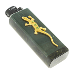 Зажигалка газовая из натурального камня Офиокальцит с декоративной металлической вставкой в виде ящерицы Metal Stone Lighters варинант исполнения - 3 | Loft Concept в Барнауле