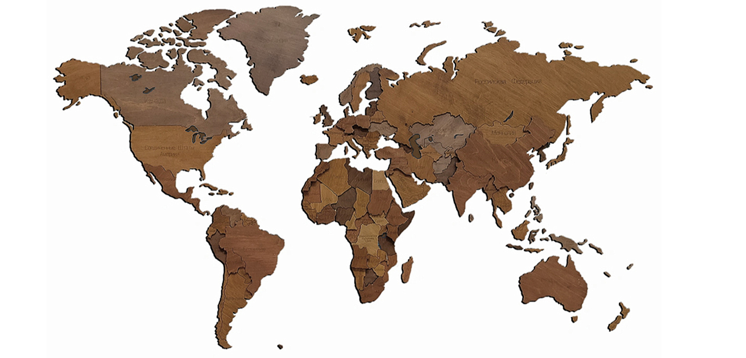 Аксессуар на стену Wooden World Map цвет орех Аксессуар на стену Wooden World Map цвет орех - Loft-Concept в Барнауле