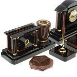 Настольный письменный набор с часами из природного камня обсидиана Peace Contract варинант исполнения - 3 | Loft Concept в Барнауле