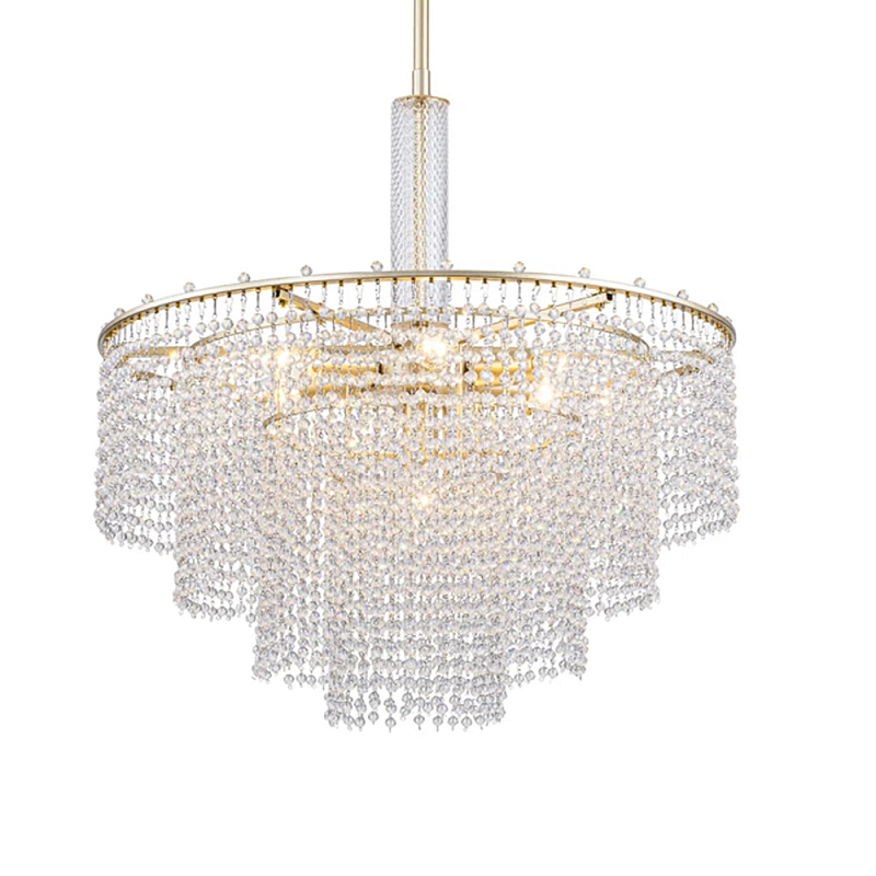 Люстра многоярусная с каскадами кристаллов Crystal Rains Золотой Прозрачный в Барнауле | Loft Concept 