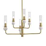 Люстра с 6-ю плафонами в форме стеклянных трубок и мраморных декоративных элементов Montreal варинант исполнения - 2 | Loft Concept в Барнауле