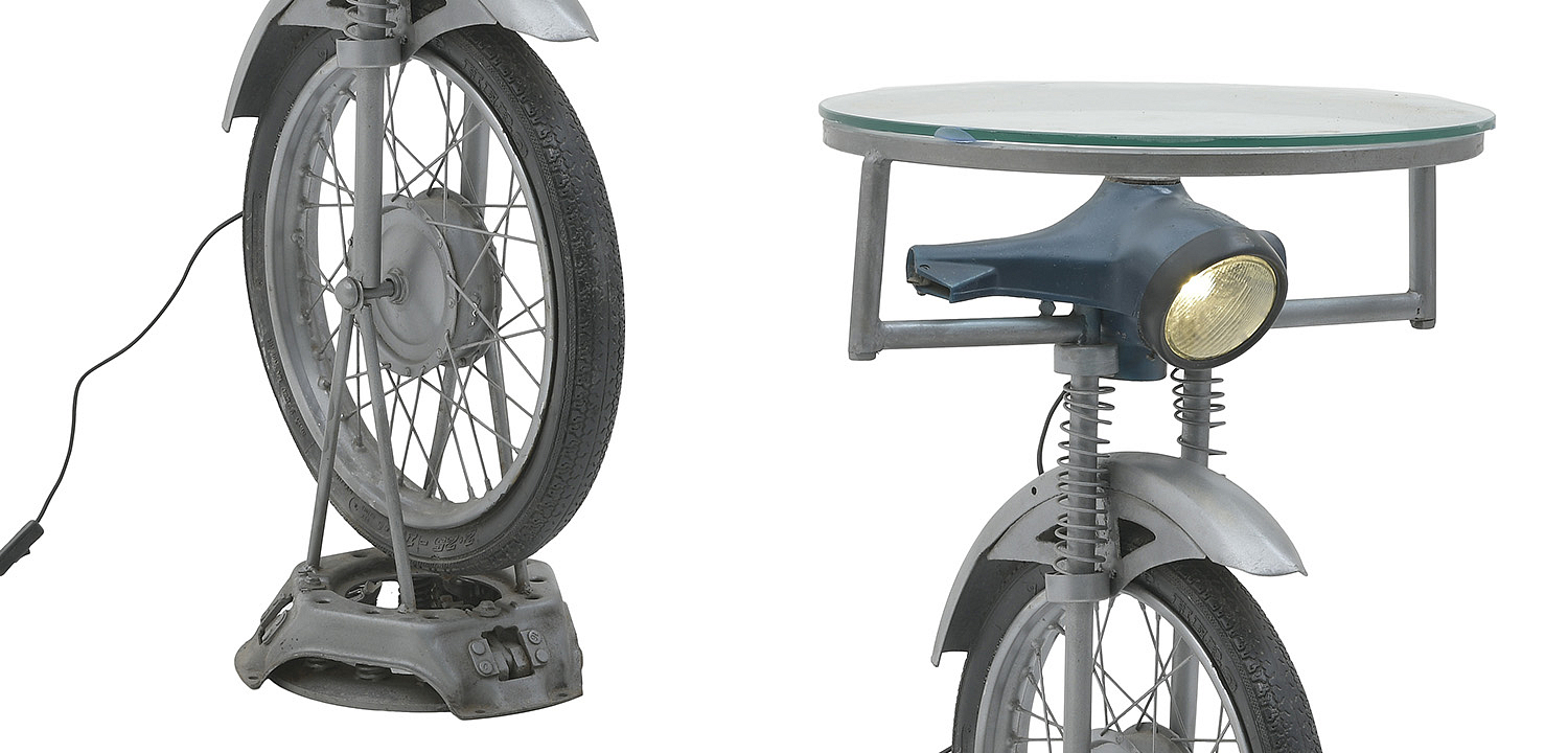 Круглый обеденный стол с подстольем в виде мопеда с подсветкой Motorbike Shaped Side Table Круглый обеденный стол с подстольем в виде мопеда с подсветкой Motorbike Shaped Side Table - Loft-Concept в Барнауле