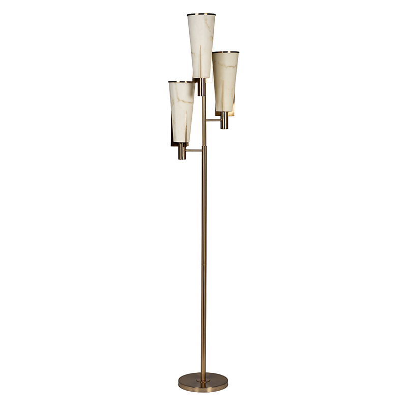 Торшер на три лампы с расцветкой под мрамор на матовом металлическом основании Elegant Classic Light Белый Латунь в Барнауле | Loft Concept 