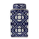 Ваза прямоугольной формы с крышкой и геометрическим узором в сине-белых цветах Blue & White Ornament  варинант исполнения - 1 | Loft Concept в Барнауле