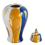 Ваза с крышкой и мазками синего и золого цвета на белом фоне Chinoiserie Ceramics варинант исполнения - 2 | Loft Concept в Барнауле