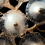 Потолочная люстра круглая ветвистыми бронзовыми элементами и стеклянными рифлеными дисками Textured Glass Chandelier варинант исполнения - 6 | Loft Concept в Барнауле