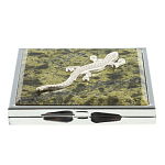 Зеркало двухстороннее квадратное из натурального камня Змеевик с декоративной вставкой в виде ящерицы Silver Stone Mirrors варинант исполнения - 2 | Loft Concept в Барнауле