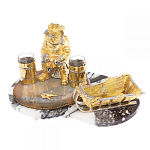 Икорница со стопками с декором "Рыбак с санями" с гравировкой на подставке из натуральных камней Агат Мрамор Decorative Cavair Dishes варинант исполнения - 9 | Loft Concept в Барнауле