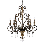 Люстра с подвесками из прозрачного стекла на кованом каркасе бронзового цвета в классическом стиле Quoizel варинант исполнения - 1 | Loft Concept в Барнауле