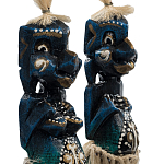 Комплект из 2-х деревянных статуэток Asmat Straw Headdress Statuettes Dark Blue варинант исполнения - 3 | Loft Concept в Барнауле
