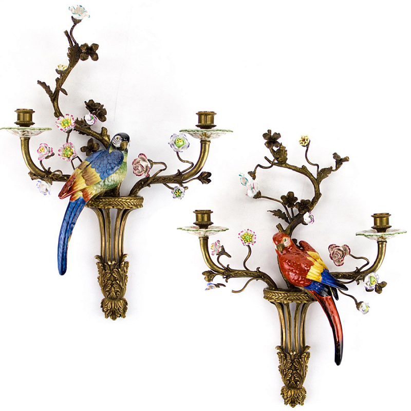 Подсвечник Candlestick Colored Parrots II Бронза Синий Красный Подсвечник Candlestick Colored Parrots II Бронза Синий Красный в Барнауле | Loft Concept