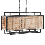 Люстра прямоугольной формы с чёрным каркасом и вставкой из плетеного материала Cage for Light варинант исполнения - 4 | Loft Concept в Барнауле