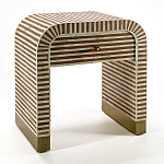 Тумбочка прикроватная с ящиком Tofino Stripes Bone Inlay Bedside Beige варинант исполнения - 2 | Loft Concept в Барнауле
