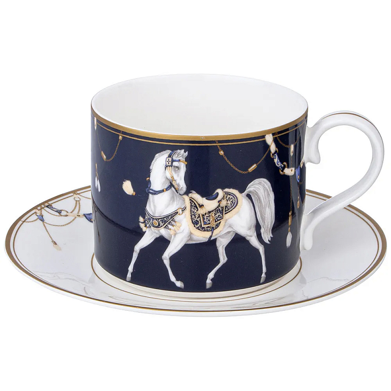 Чайная пара из фарфора с изображением лошади 300 мл Porcelain Horse Set Белый Синий Золотой Чайная пара из фарфора с изображением лошади 300 мл Porcelain Horse Set Белый Синий Золотой в Барнауле | Loft Concept
