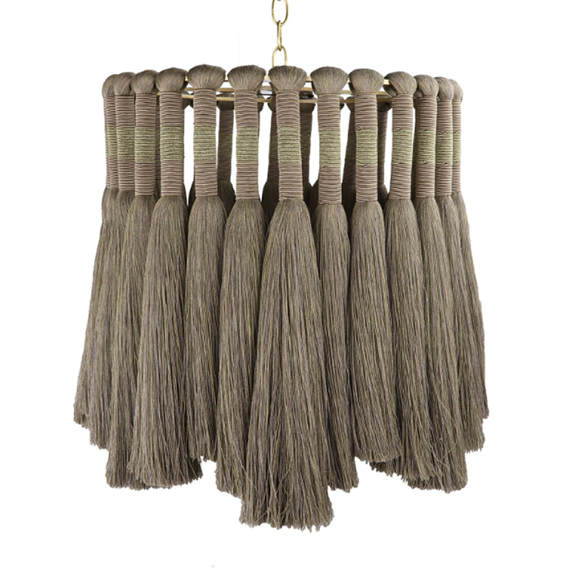 Подвесной светильник круглый плетеный с бахромой Braided Bundle of Ears Бежевый в Барнауле | Loft Concept 