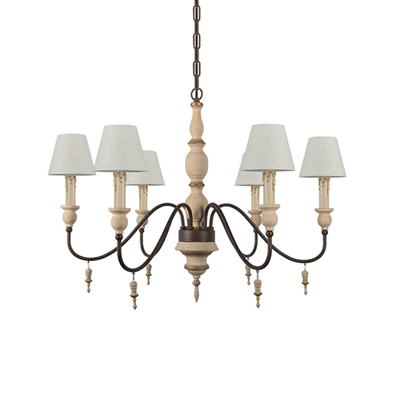 Люстра на металлическом основании с 6-ю белыми тканевыми абажурами Terrain Белый Коричневый в Барнауле | Loft Concept 