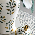 Ваза белая с крышкой с рисунком зеленых и золотых листьев 40 см Chinoiserie Ceramics варинант исполнения - 5 | Loft Concept в Барнауле