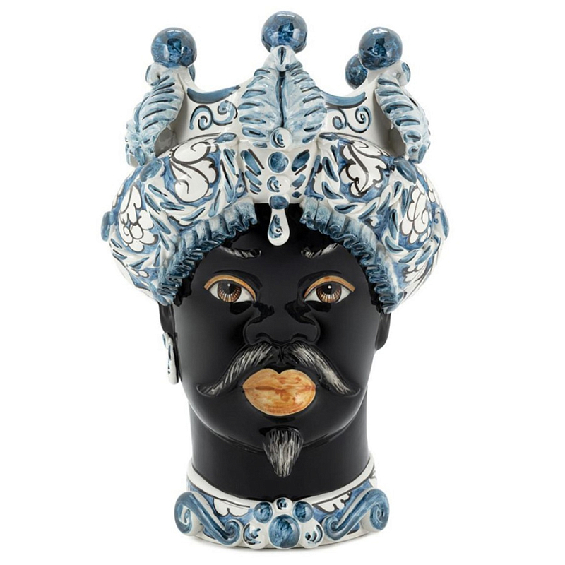 Ваза Ваза Vase Moro Man Medium Leaves Blue Черный Голубой Белый Ваза Ваза Vase Moro Man Medium Leaves Blue Черный Голубой Белый в Барнауле | Loft Concept